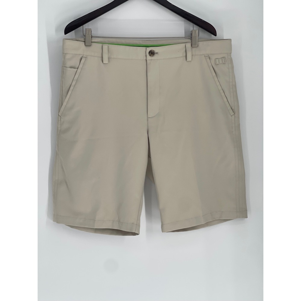 IZOD Golf Shorts Performance Flat Front Khaki Tan Solid Mens 38 Excellent